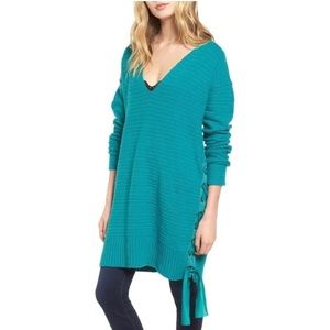 Free People Lace Up Oversized V neck Sweater Dress SZ XS